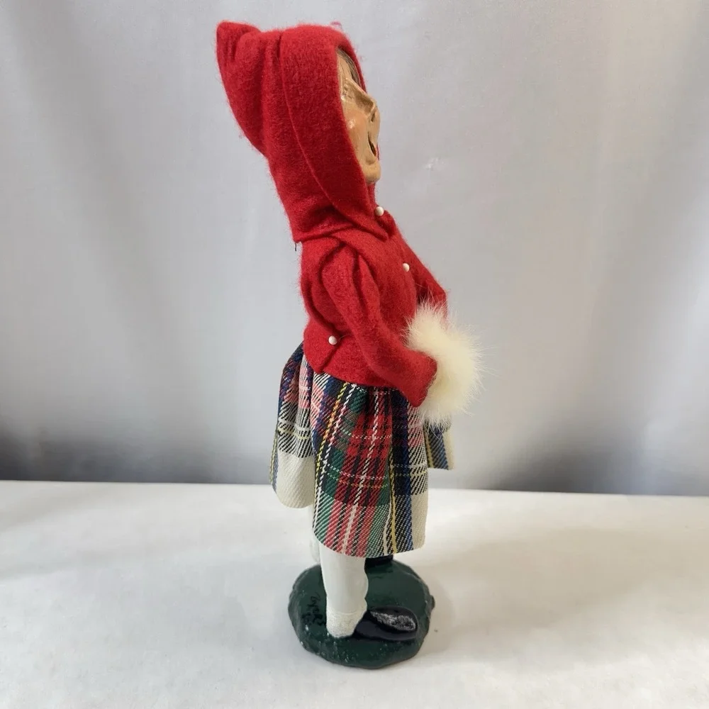 Byers Choice Retired 1980 Girl with Muff Plaid Skirt Red Hooded Jacket 10